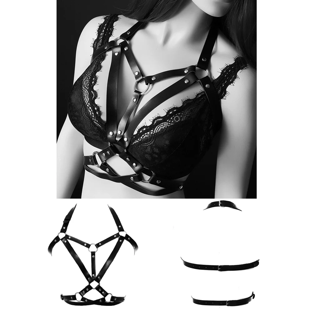 

Black Women's Belt Harness Bra Garters Bondage Accessories Punk Goth Leather Sword Belt Suspender Pole Dance Rave Wear Costume