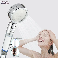 Zloog 3 Mode High Pressure Pure Shower Head Purified Water Replaceable Filter Element Skin Care Stop Button showerhead