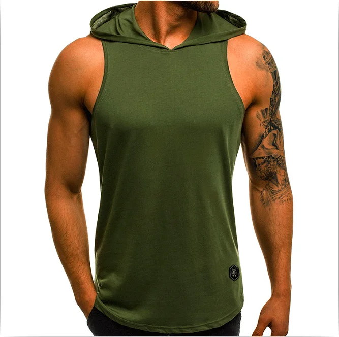 Men\'s Tank Tops Casual Sleeveless Hoodie Bodybuilding Workout Vest Muscle Fitness Shirts Male Jackets Top