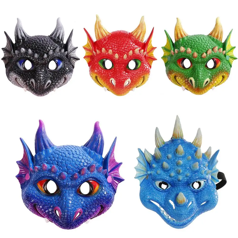 Halloween Children Kid 3D Dragon Mask Dinosaur Theme Party Masquerade Mask Cosplay Prop Realistic Appearance Face Cover