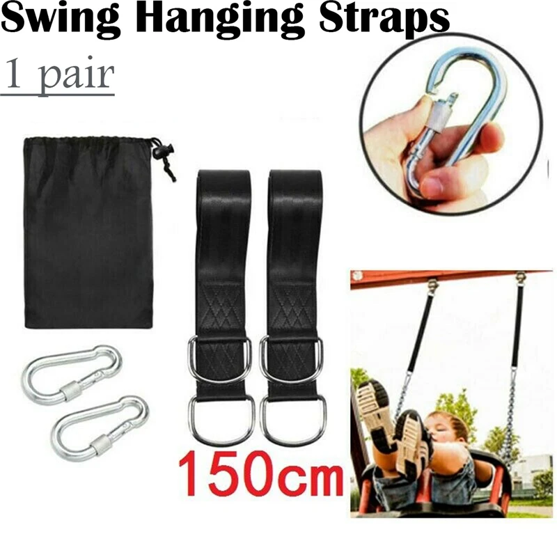 Practical Outdoor Durable Tree Swing Hanging Straps Set Hammock Ropes with Carabiners