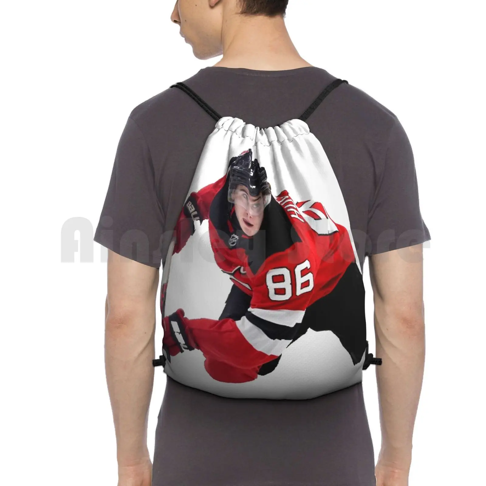 Jack Hughes In Game! Backpack Drawstring Bag Riding Climbing Gym Bag Jackhughes Nj Njdevils Hockey Devils Aesthetic Logo