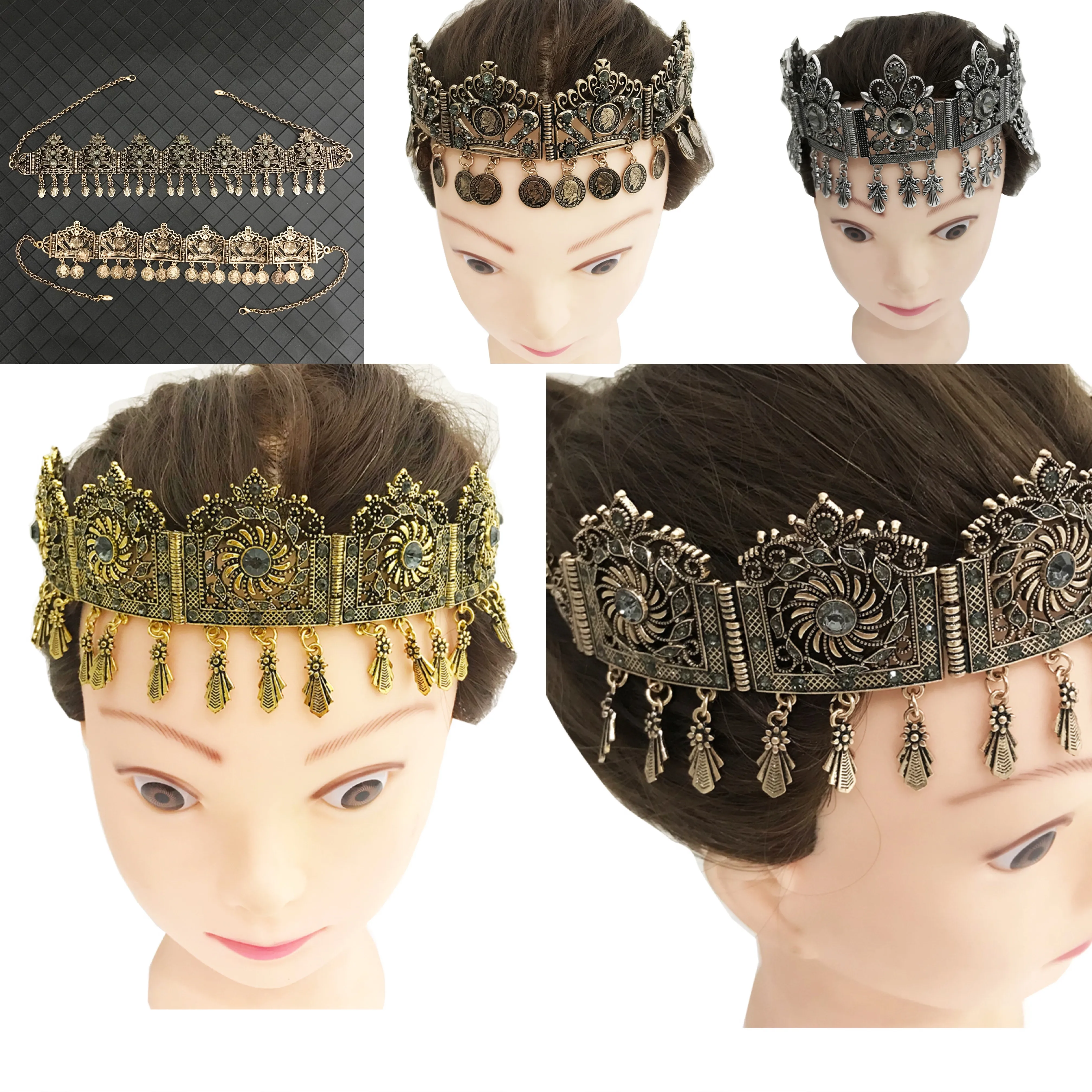 vintage Arab Court Hollow Flower ziron head Chain Algerian Woman Wedding Party  Metal Headband for Women's Jewelry Accessories