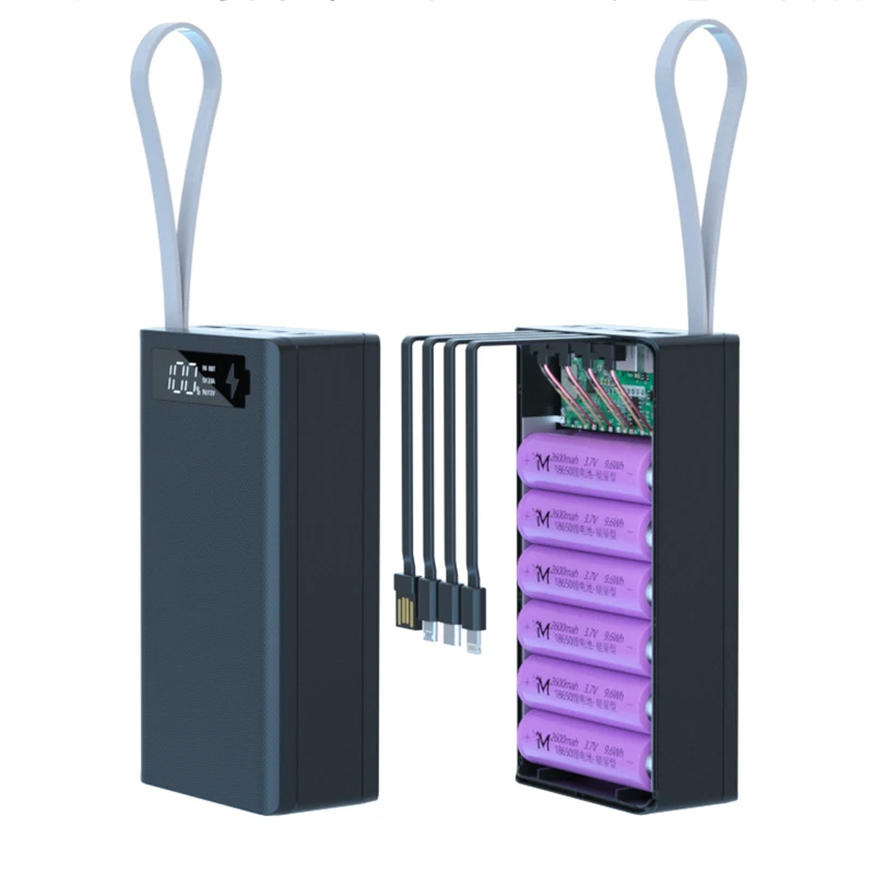 DIY Power Bank Shell Box com Construído no Tipo C Cabo Micro USB, Carga Rápida, Titular Caso da Bateria, Caixa de carregamento, 12*18650