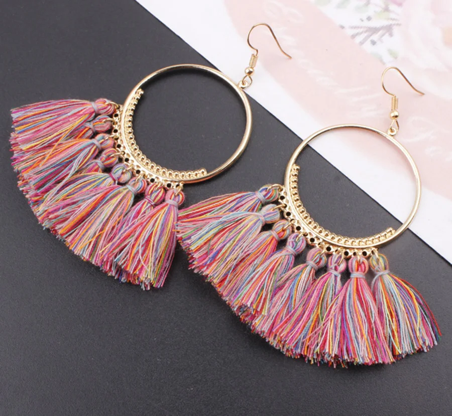 2020 3 Layered Bohemian Fransen Luxus Erklärung Quaste Ohrringe 2020 Boho Mode Schmuck Frauen Lange Tropfen Baumeln Ohrringe – Detail 26