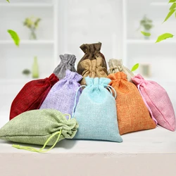 Wholesale Price Natural Resuable Jute Linen Drawstring Pouch Packaging Gift Bag Logo Printed Jewelry Christmas Bag