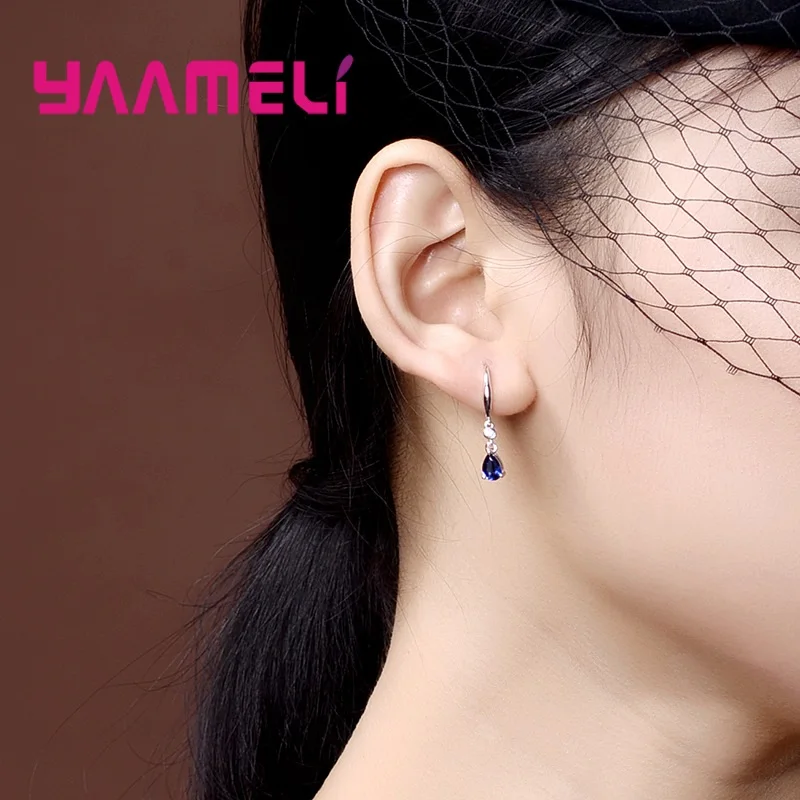 Echte 925 Sterling Silber geometrische Kristall Zirkon Tropfen Ohrringe für Frauen Mädchen Hochzeit Party Mode Schmuck Geschenke Zubehör – Detail 5