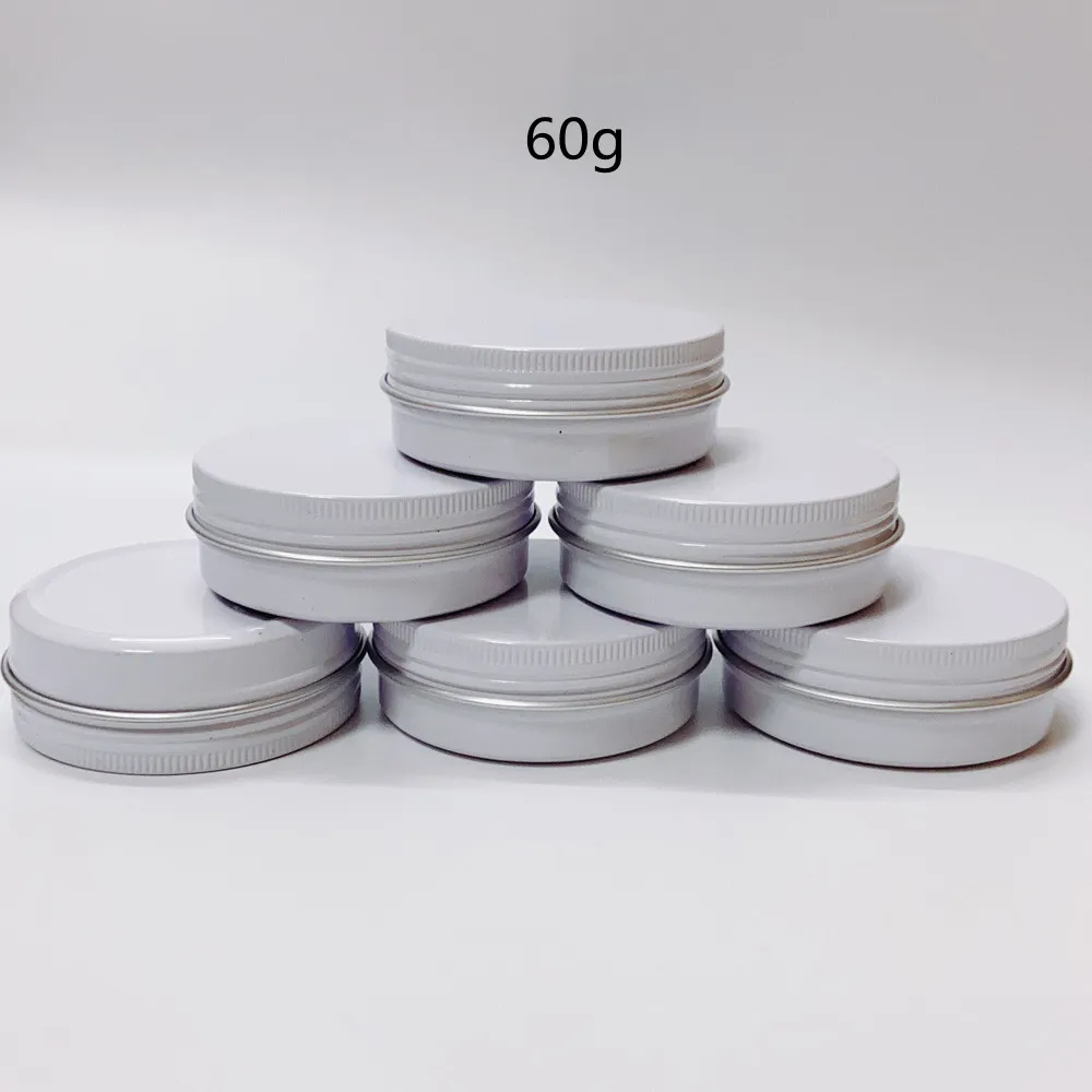 60G White Aluminum Tin Empty Cosmetics Candle Cream Mask Bath Salt Makeup Lip Gloss Empty Beauty Metal Pot Containers