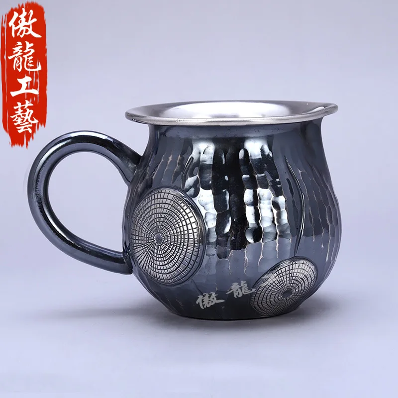 Teapot, kettle, hot water teapot, iron teapot, stainless steel kettle, tea bowl, eight-piece set, handmade S999 sterling silver