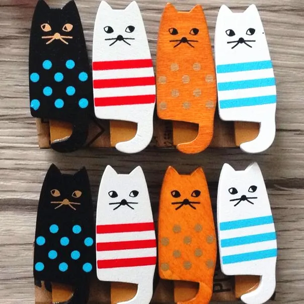 4pcs/lot New Lovely Cat Clothespin Craft Decoration wooden Clips Ornament