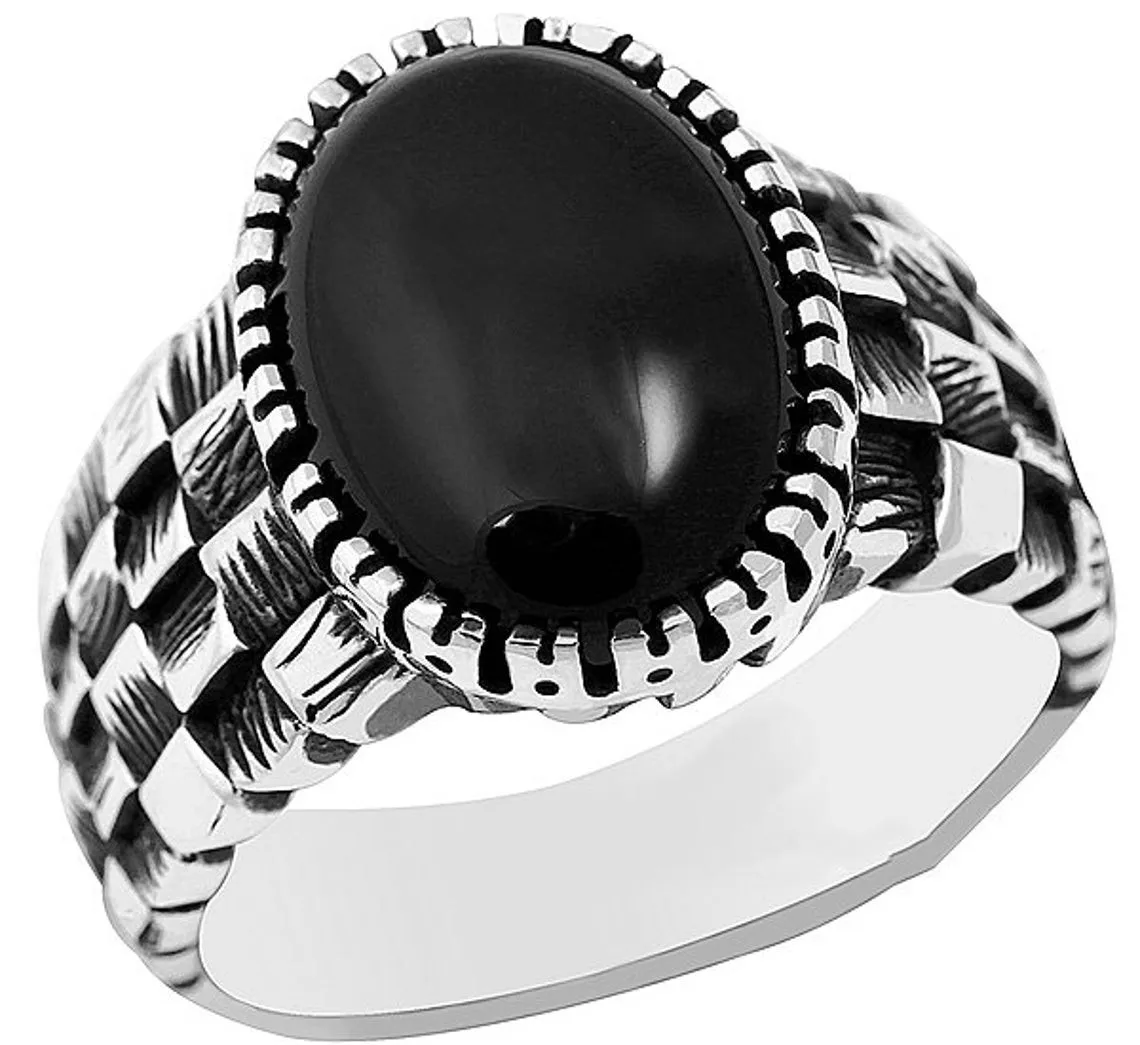 Solid 925 Sterling Silver Knitting Design Oval Onyx Stone Men's Ring Special Jewelry Accessory For Men Made in Turkey