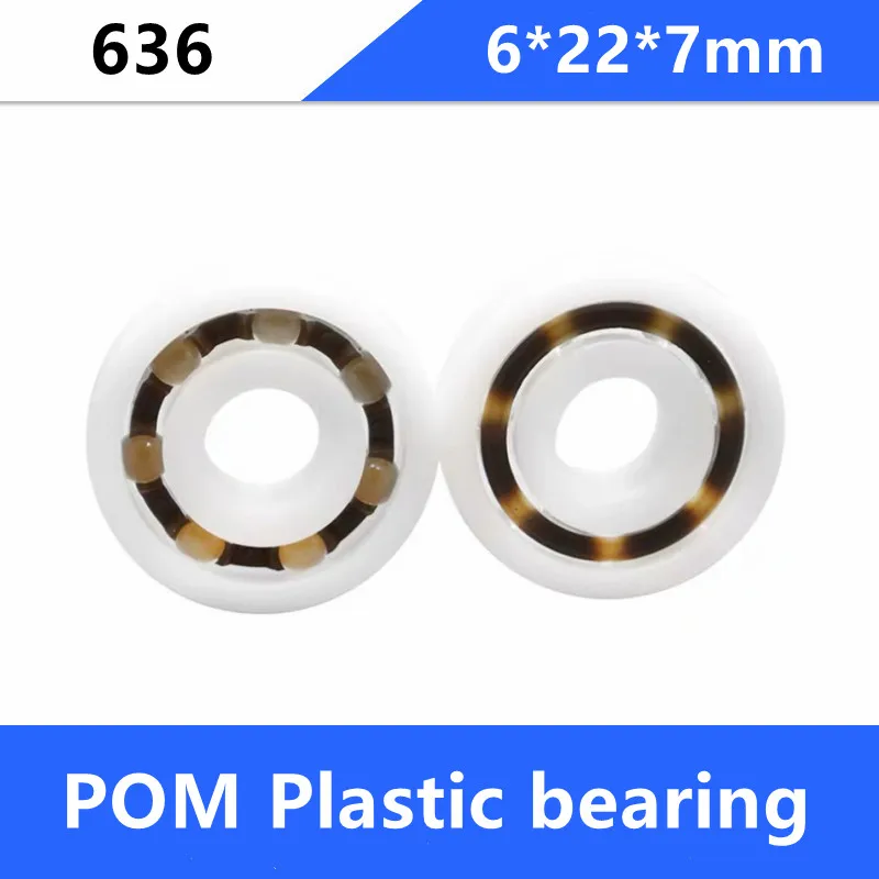 50pcs/lot 636 6mm POM Plastic bearings with Glass balls 6x22x7 mm nylon bearing 6*22*7mm