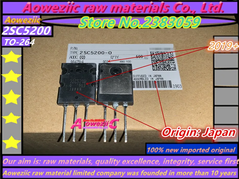 Aoweziic 2022+ 10 pcs = 5pair 100% Új imported Meg nem látott 2SA1943 2SC5200 A1943 C5200 TO-264 high-power Hang áram Erősítő