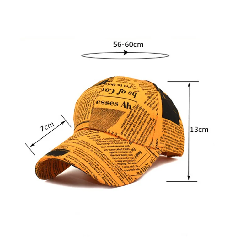 Retro Newspaper Pattern Baseball Cap For Men Women Hat Yellow Graffiti Hip Hop Caps Gorras Hombre Chapeau Femme Hats