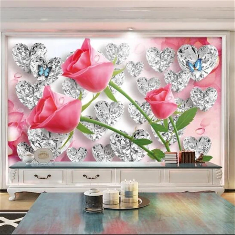 Custom wallpaper diamond rose flower mural 3D love creative stereo romantic living room фотообои TV background wallpaper 3d обои