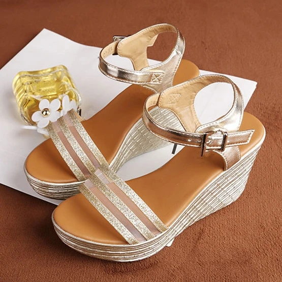 Summer Fashion Gladiator Sexy Women Sandals Platform Ankle Strap Gold Wedge Thick High Heels Open Toe Sandal Ladies Shoes G0065