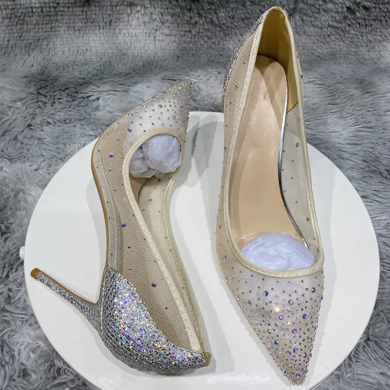 Heelgoo – chaussures d'été à talons hauts et bout pointu pour femme, élégantes, en tissu gaze avec strass, pour mariage