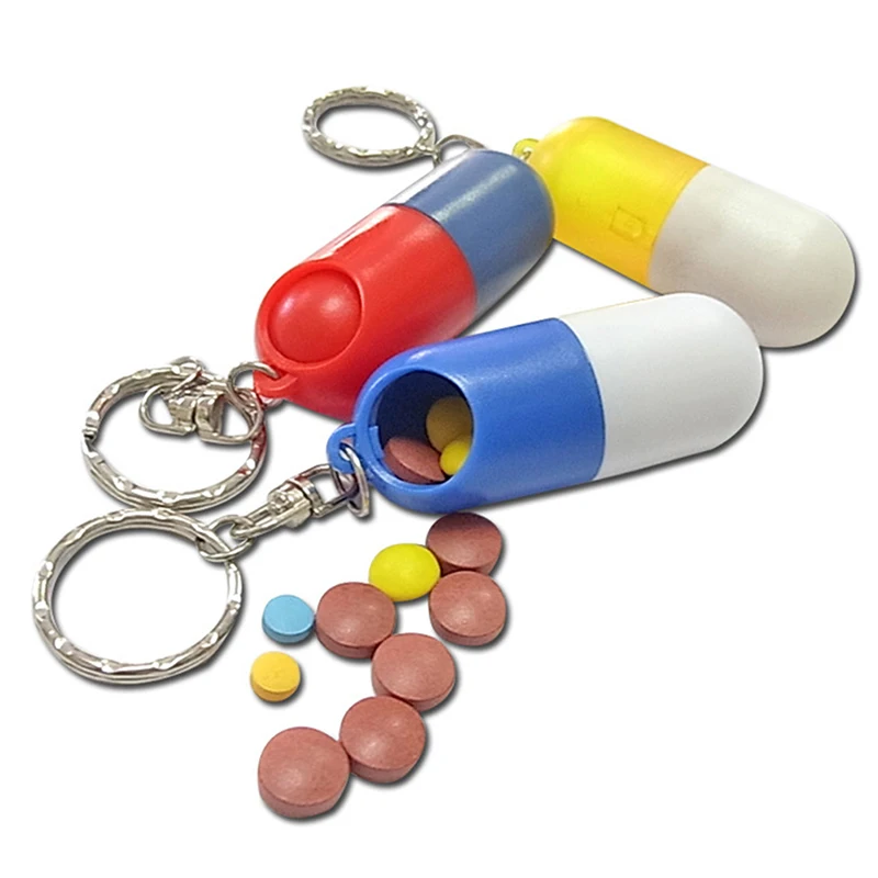 Creative Mini capsule Pill Box Case Cache Drug Holder Container Key Chain Keychain Keyring Stash Medicine Box Health Care