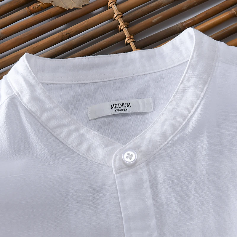 

Мужская рубашка из льна и хлопка с длинным рукавом и воротником-стойкой, итальянский стиль, повседневная, удобная, модная, топ, одежда, Camisas De Hombre, Chemise