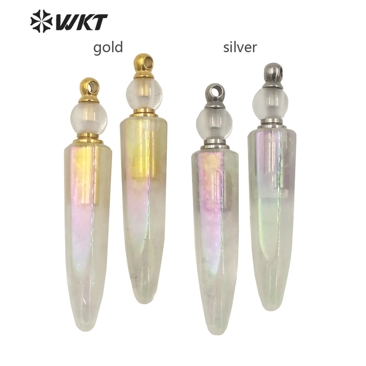 WT-P1620 Wholesale New Shape Bottle Pendant Long Crystal Quartz Point Essential Oil Bottle Pendant Aura Spirit Stone Pendant