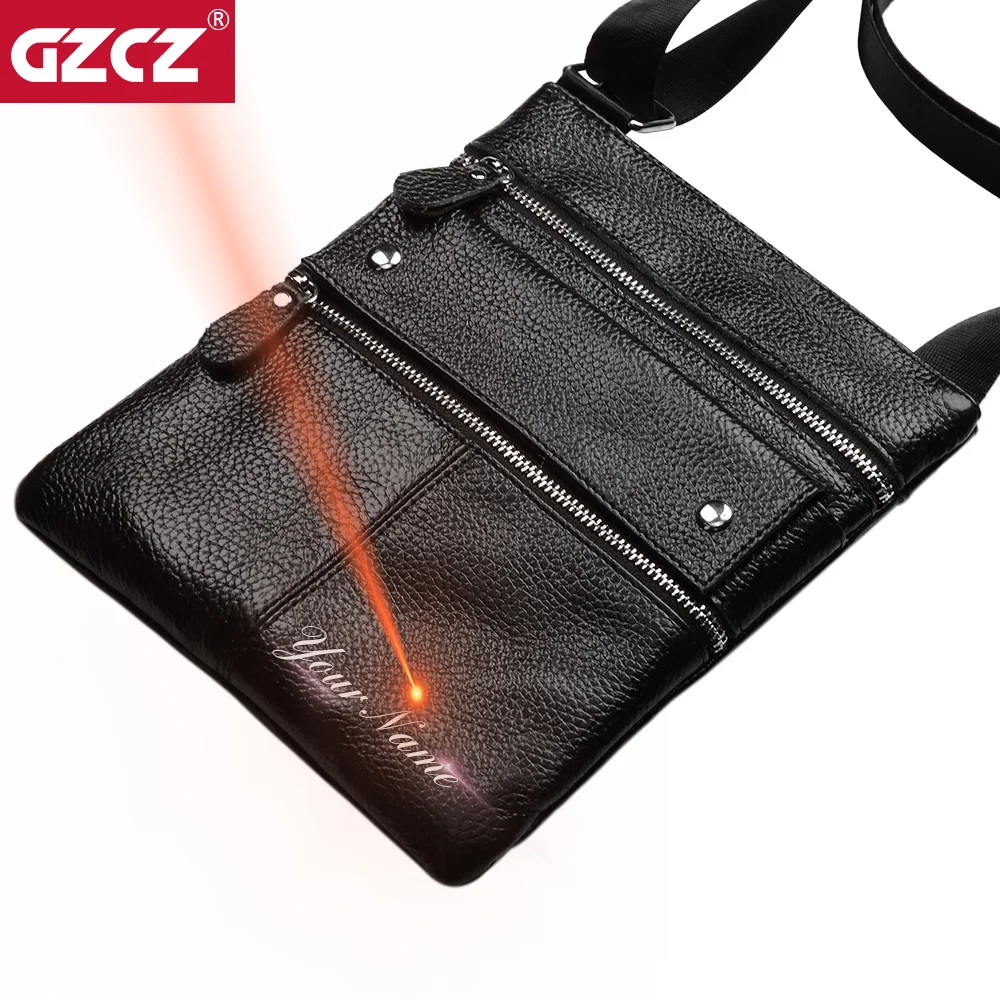 GZCZ-Bolsa Crossbody de Couro Masculina com Zíper, Mensageiro Masculino, Bolsa de Negócios Casual, Alta Qualidade, Marca Famosa, iPad