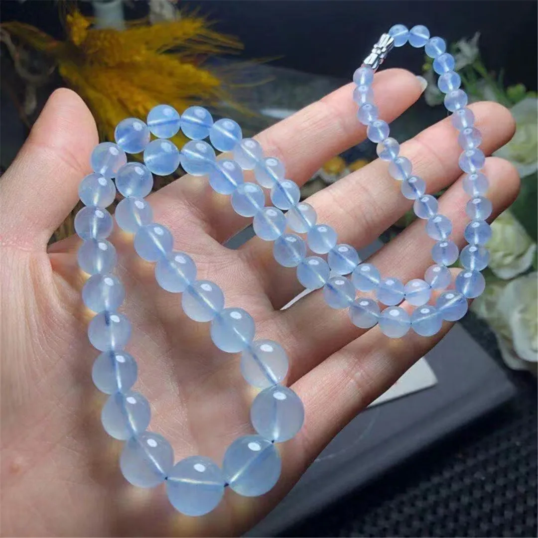 

Top Natural Blue Aquamarine Necklace For Woman Lady Man Love Gift Crystal Beads Clear Gemstone Long Chains Jewelry AAAAA 5-13mm