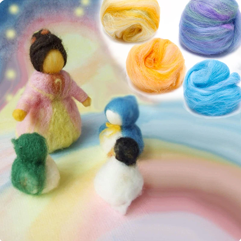 LMDZ 1Pcs 50g Mixed Color Felting Wool Fiber Needle Felting Natural Collection For Animal Projects Felting Wool for DIY Craft