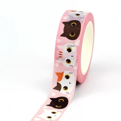 Nouveau, 1 pièce Ruban adhésif Washi décoratif pour la journalisation, ruban de masquage, chat mignon, chatons avec cœurs, PapelBR