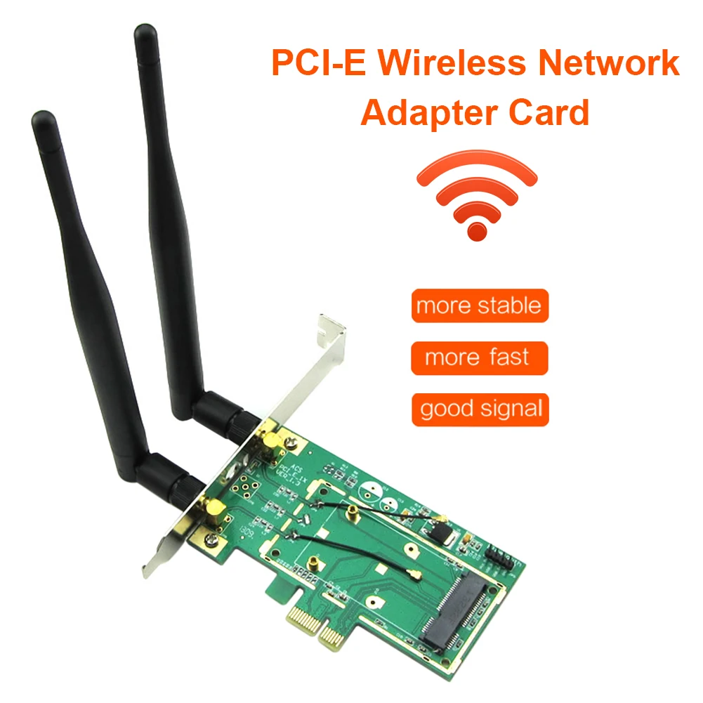 Wireless WiFi Network Card Mini PCI Express PCI-E to PCI-E 1X Desktop Adapter Bluetooth-compatible Converter with 2 Antenna