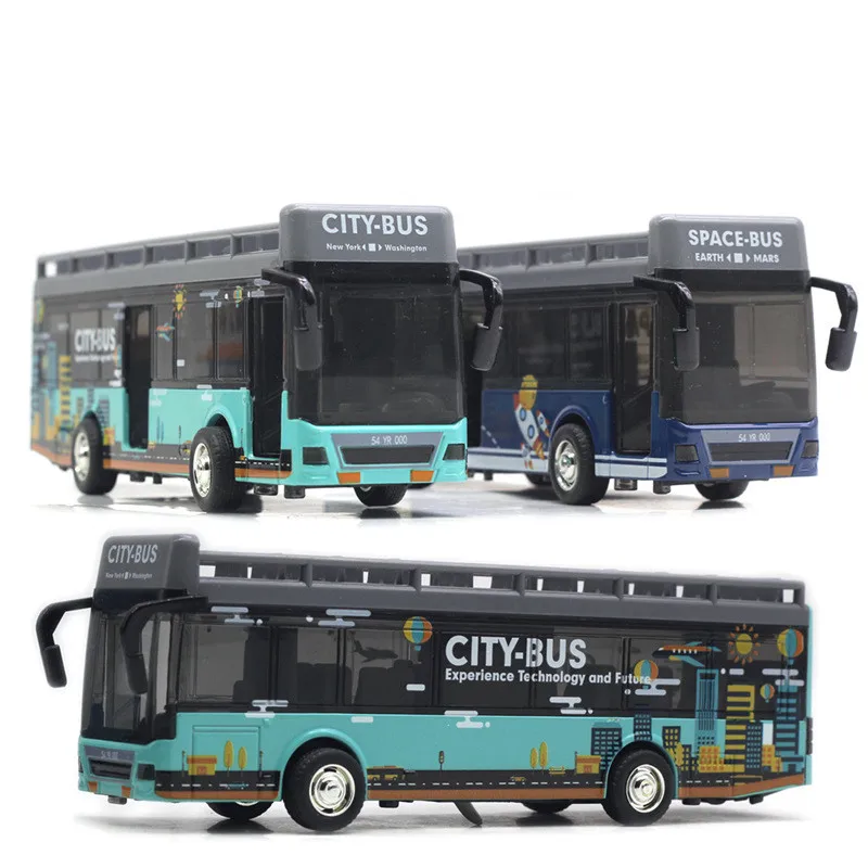 Hot new products 1:50 Alloy Pull Back Open Top Sightseeing Bus model,City Sightseeing car toys,3 open door Sound and Light Bus