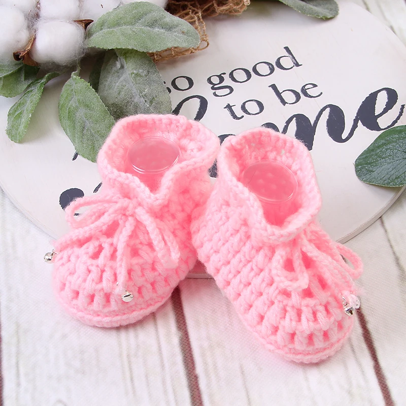 Baby Shoes Solid Knitted Newborn Girl Boys Boots Fashion Cute Little Bell Toddler Infant Slip-On Bed Shoes Lacing Handmade 0-18M