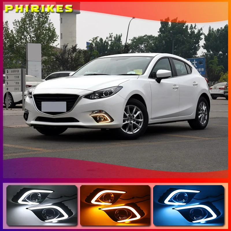 

1Pair DRL For Mazda 3 Axela 2014 2015 2016 Daytime Running Lights fog lamp cover headlight 12V Daylight with Yellow