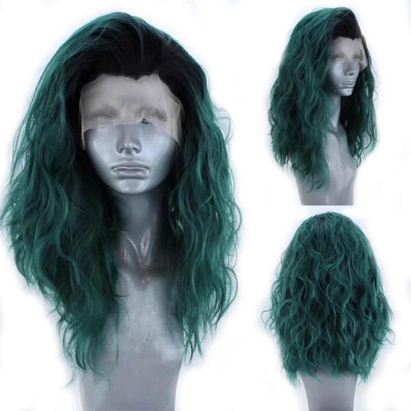 

Charisma Short Wig Ombre Green Synthetic Lace Front Wig Short Bob Style High Temperature Fiber Hair Curly Wigs for Women