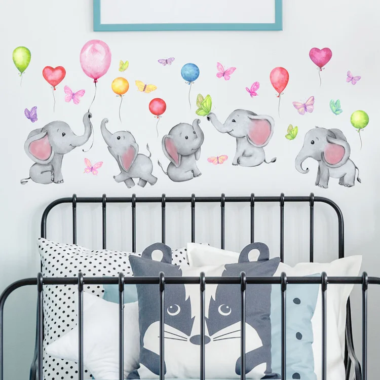 Cartoon-Elefant-Ballon-Wandaufkleber für Baby- und Kinderzimmer, Heimdekoration, Schlafzimmer, Wohnzimmer, Tapete, niedliche Kinderzimmer-Aufkleber – Detail 4