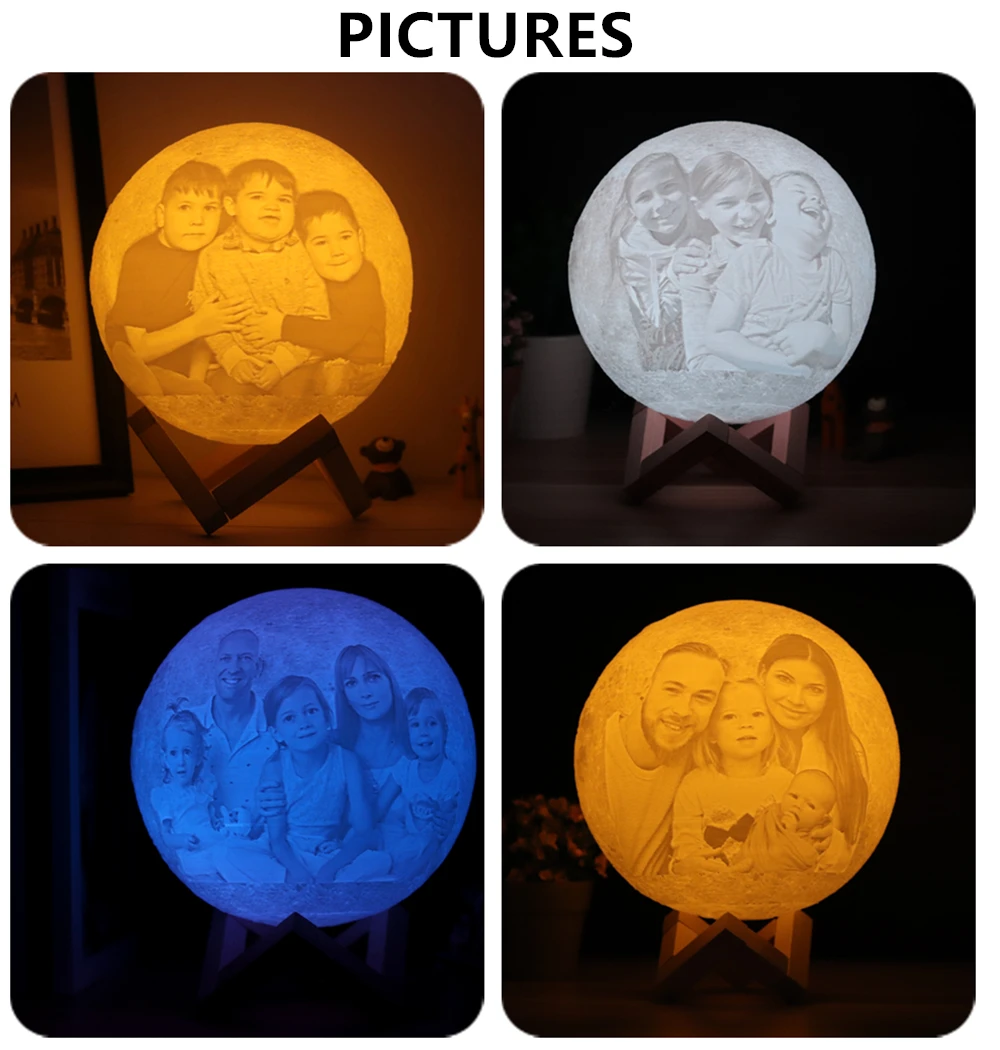 Photo Custom Moonlight,3D Moon Lamp,LED Moon Night Light with Stand,Customize Photo&Text USB Rechargeable Home Decorative