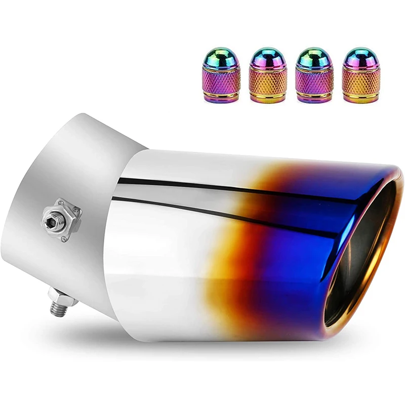 

Car Exhaust Muffler Tip Round Stainless Steel Car Tail Rear Chrome Round Exhaust Pipe Tail Muffler Silver Colourful Accessories