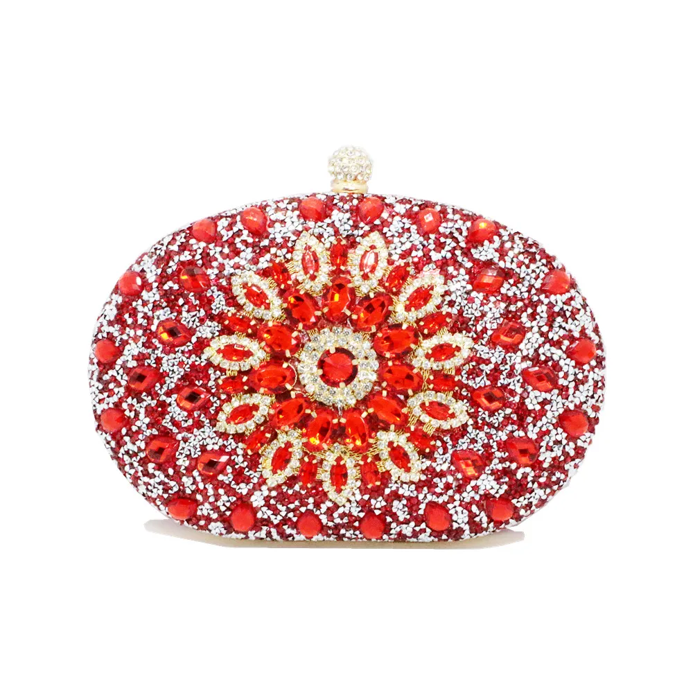 New Desingner Multicolor Bags Royal Fashion Handbags Women Evening Wedding Party Purse Red Crystal Diamond Flower Wallet