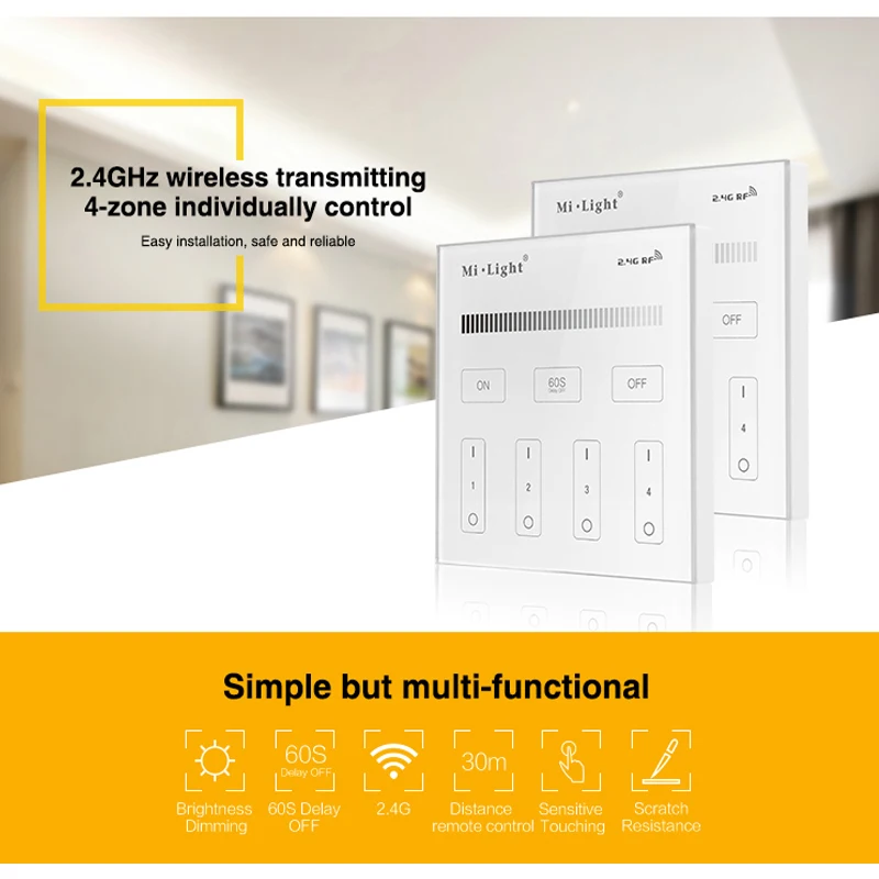 Miboxer T1 AC220V 4-Zone   Dimming Remote dimmer Smart Panel Controller  for   bulbs or led strip lighting