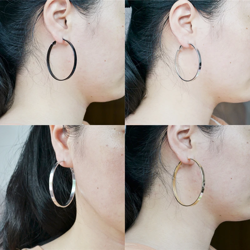 Hoop Earring for Women Star Wide Simple Big Circle Gold Black Silver Plating Wholesale Exaggeration Personality Temperament Girl