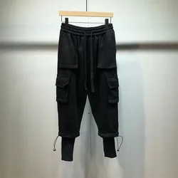 Fall and winter style loose casual pants, leg bunched pants, cargo pants, black elastic waist casual fashion pants