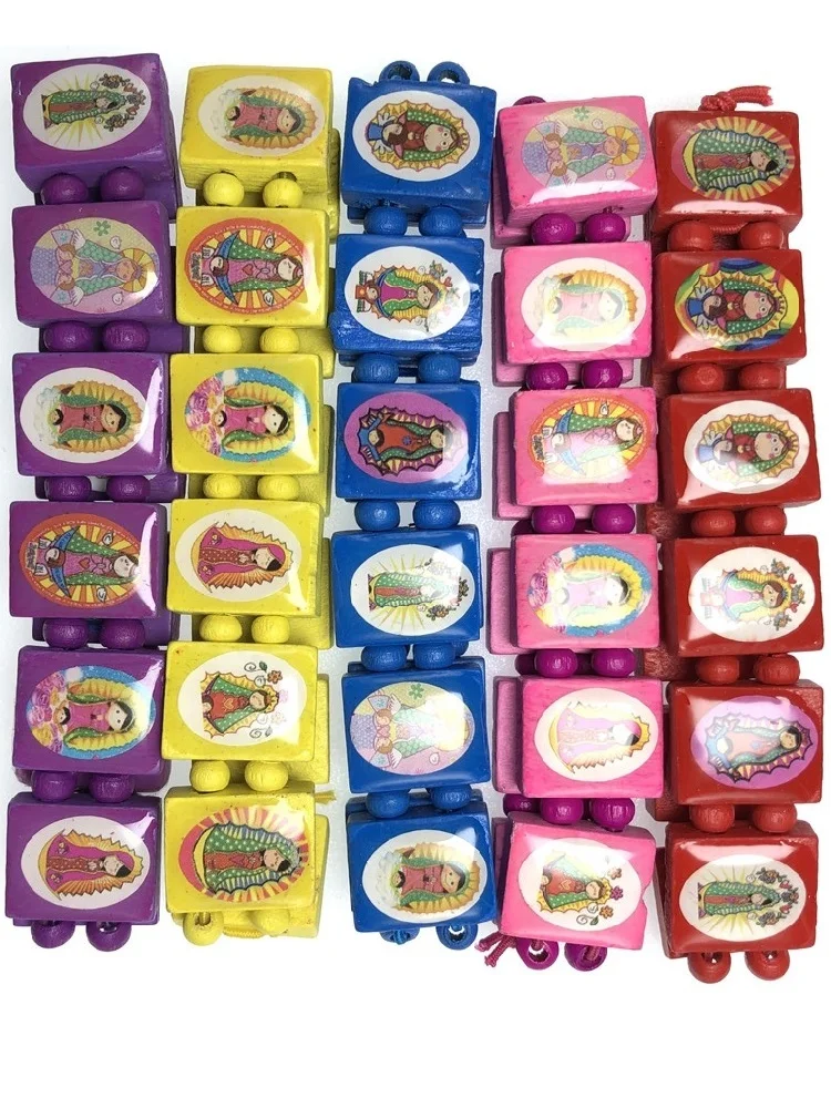 10PCS/pack colorful icon wooden religious Guadalupe rosary bracelet