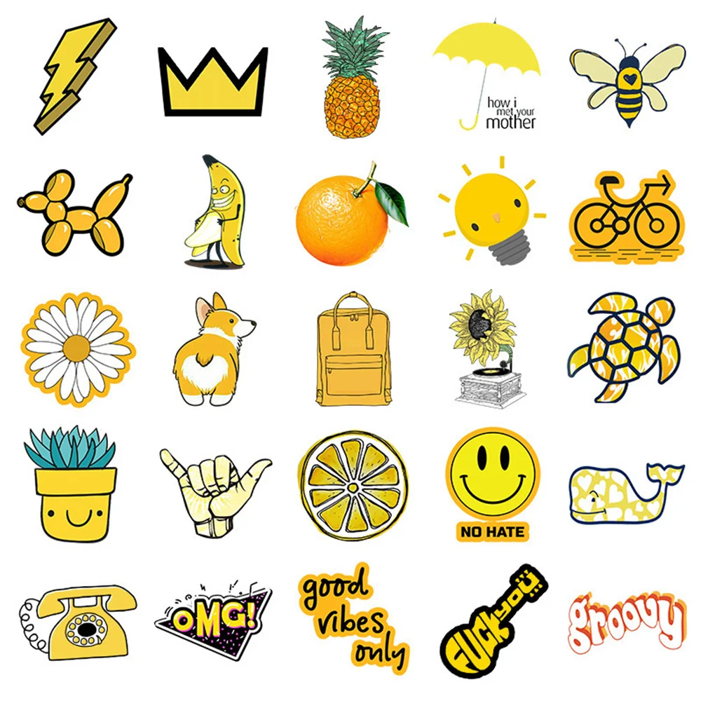 10/30/50PCS Small Fresh Yellow Cute Cartoon Graffiti Waterproof Sticker Suitcase Notebook Skateboard RefrigeratorHelmetWholesale