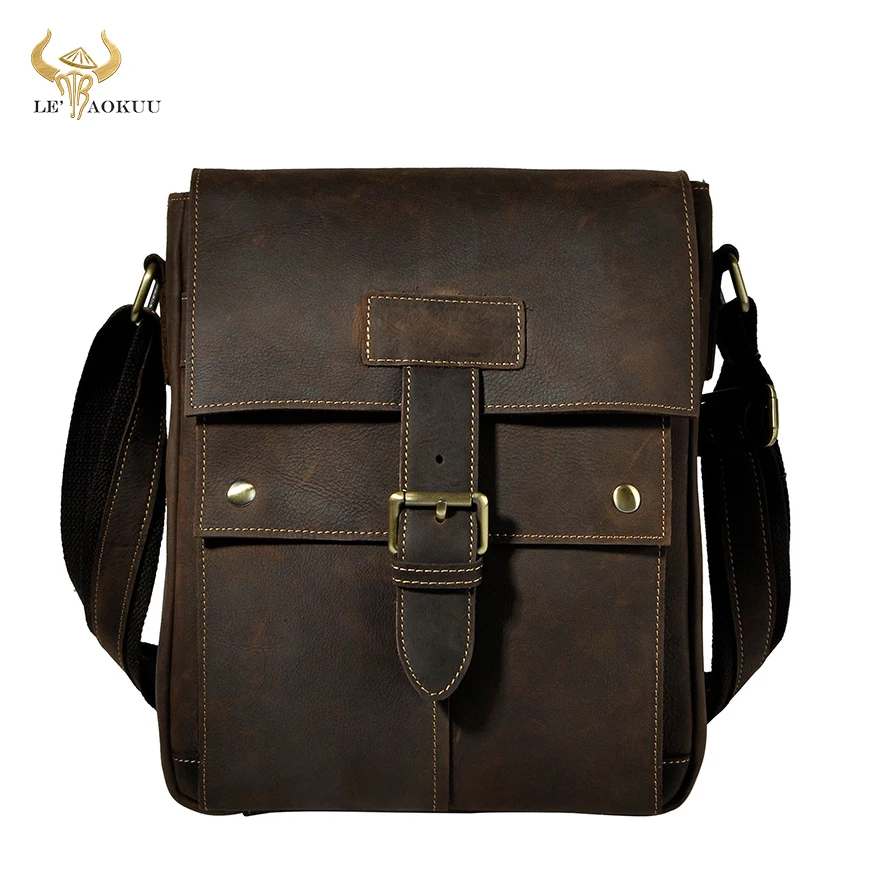 Fashion Real Leather Male Casual Messenger bag Satchel Cowhide Design Crossbody One Shoulder bag School Book Bag For Men 8571