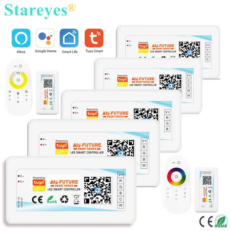 WiFi Smart Controller Tuya Alexa Google Home Voice DC5-24V Jednokolorowy ściemniacz CCT RGB RGBW RGBCCT 5 w 1 LED Strip APP 2.4G RF