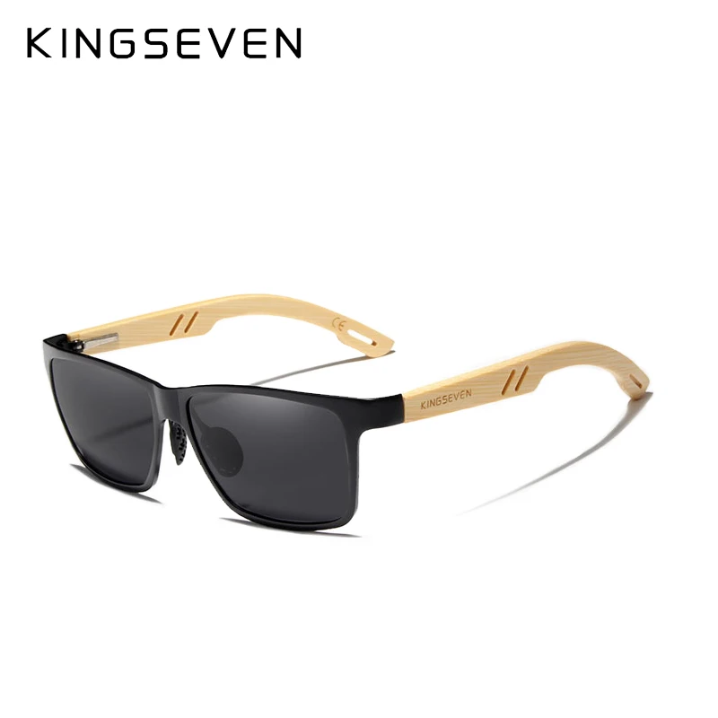 KINGSEVEN Fashion Polarized Aluminum+Bamboo Natural Wooden Handmade Sunglasses Men UV400 Eyewear Women Sun Glasses