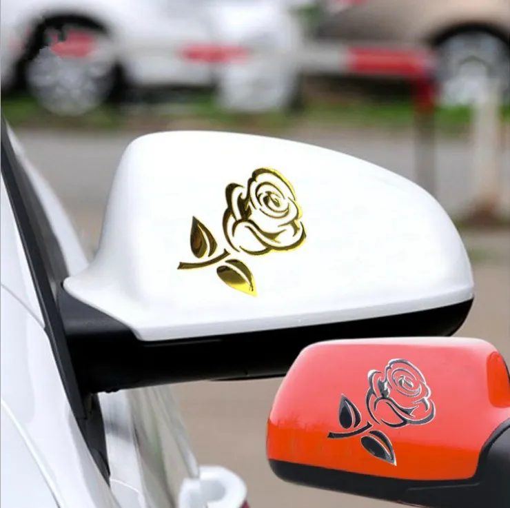 Car rearview mirror stickers PVC rose car stickers 3D flower stereo small window  lamp eyebrow car accessories 1 PC