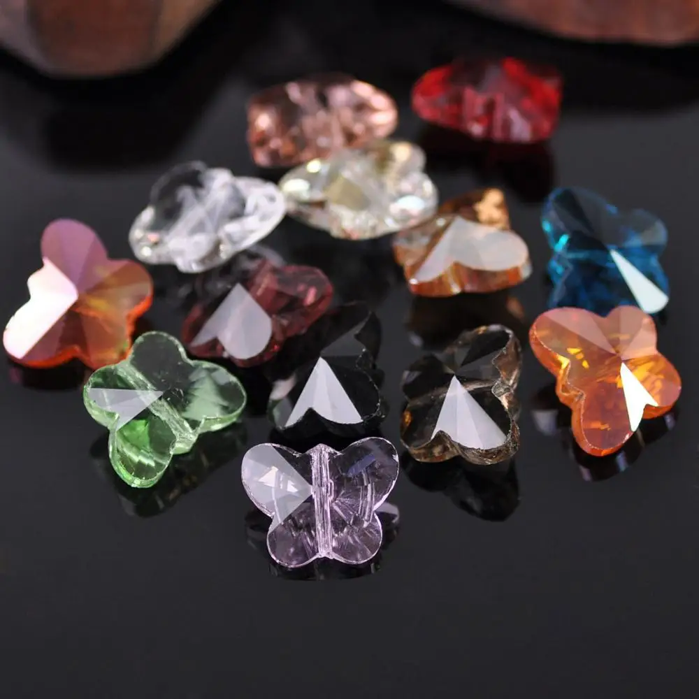 10pcs 14mm Butterfly Shape Faceted Crystal Glass Loose Crafts Beads for Jewelry Making DIY Crafts