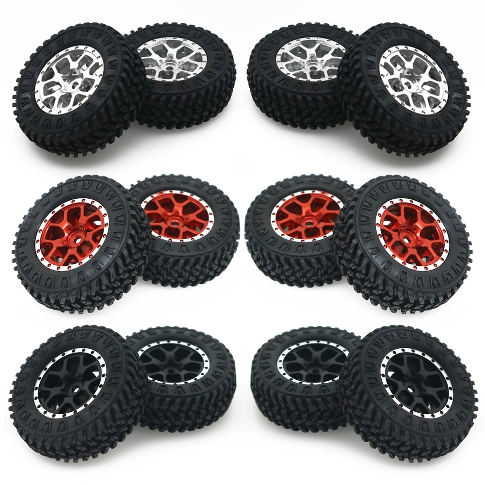 Alloy 4pcs 7mm hex wheel rim+rubber tire 1.3”wheel bead lock style no glue needed for Axial 1-24  SCX24 Panda tetra etc crawlers