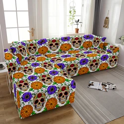 Funda de sofá elástica con forma de L y calavera psicodélica, combinación antideslizante de 1/2/3/4 asientos, para sala de estar