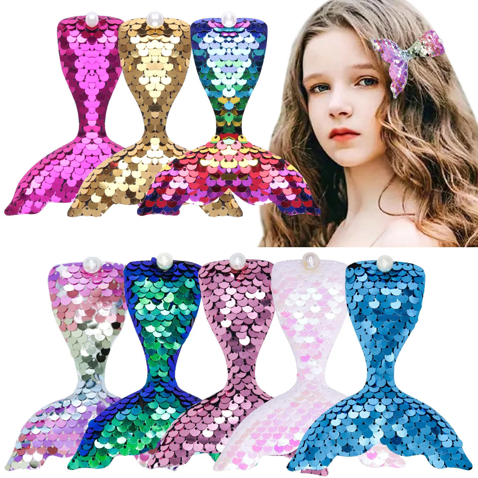 

24pcs Glitter Gradient Color Mermaid Tail Hairpins Pearl Sequin Cartoon Barrettes Princess Headwear Boutique Hair Accessories